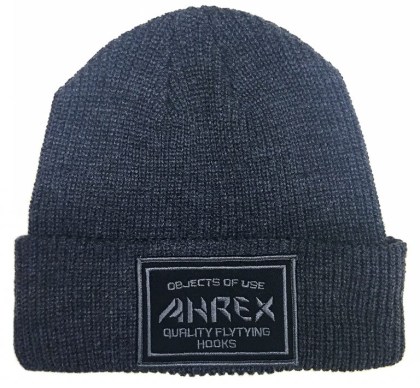 Ahrex Ribbed Knit Woven Patch Beanie – ciemno szara zimowa czapka wędkarska